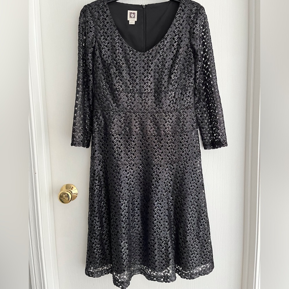 Metallic gray lace cocktail dress
